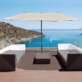 Chapéu de Sol Duplo 4,55x2,65x2,38 m Chapéu de Sol de Jardim com Manivela Manual com Proteção Solar UV Creme