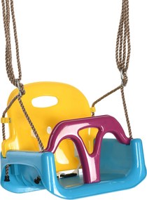 Outsunny Balanço infantil 3 em 1, altura ajustável, encosto removível, para interior e exterior, azul+amarelo, 42 x 33 x 180 cm | Aosom Portugal
