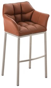 Banco de bar Damaso em couro sintético e com estrutura prateada 64 x 110 x 48 cm Castanho claro