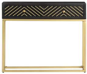 Mesa consola 90x30x75 cm mangueira maciça preto e dourado