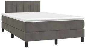 Cama box spring colchão LED 120x190cm couro artif. cinza-escuro
