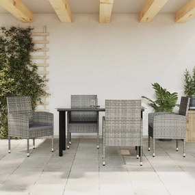 vidaXL 5pcs conjunto de jantar para jardim vime PE e aço cinza e preto