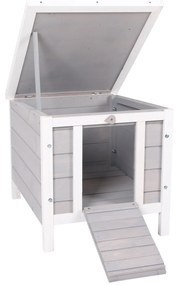 PawHut Coelheira de Madeira Exterior Coelheira para Roedores Animais de Estimação Pequenos com Teto Asfáltico 42x51x43cm Cinza | Aosom Portugal