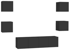 Conjunto de 6 Móveis de Parede de TV Funchal S - Preto - Design Modern