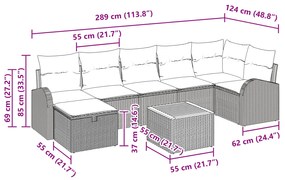 Conjunto de Sofá de Jardim de 8 Peças com Almofadas Preto Vime Poliést