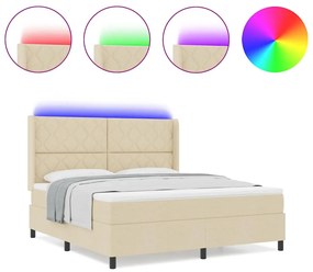 Cama Box com Colchão e LED Creme 180x200 cm Tecido