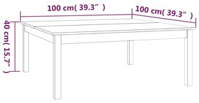 Mesa de centro 100x100x40 cm madeira de pinho maciça cinza