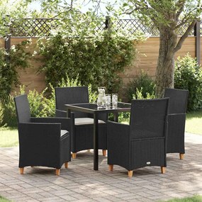 vidaXL Conjunto Jantar Jardim de 5 Peças com Almofadas Preto Poli-rattan