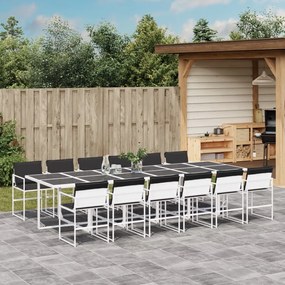 vidaXL 13 pcs conj. de jantar p/ jardim c/ almofadões textilene branco
