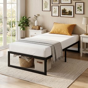 Estrutura de cama 90 x 200 cm com base de metal (COLCHÃO NÃO INCLUIDO), cama individual com espaço de arrumação por baixo, silenciosa, montagem fácil,