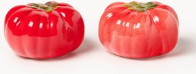 Saleiro e pimenteiro artesanal com forma de tomate Napoli, conjunto de 2