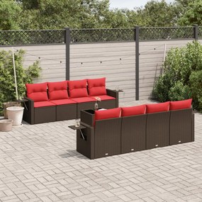 vidaXL 9 pcs conjunto sofás p/ jardim c/ almofadões vime PE castanho