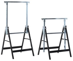 HOMCOM Conjunto de 2 Andaimes Cavalete telescópico Altura Ajustável Dobrável Metálico Quadrado Estável Carga 200kg 68x58x80-130 cm  | Aosom Portugal