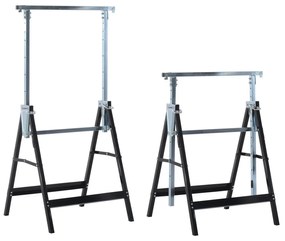 HOMCOM Conjunto de 2 Andaimes Cavalete telescópico Altura Ajustável Dobrável Metálico Quadrado Estável Carga 200kg 68x58x80-130 cm  | Aosom Portugal