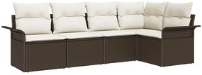 Conjunto de Sofá de Jardim de 5 Peças com Almofadas em Rattan Poliéste