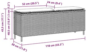 Banco de jardim com almofadão 110x30x40,5 cm vime PE bege