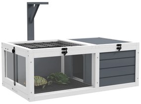 Pawhut Casa Recinto Gaiola para Pequeno Animal Tartaruga com 2 Espaços Suporte de Lâmpada 81x48x31,5 cm Cinza | Aosom Portugal
