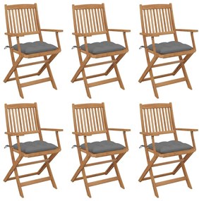 vidaXL Cadeiras de jardim dobráveis c/ almofadões 6 pcs acácia maciça