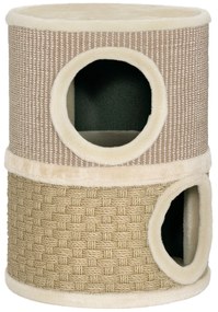PawHut Arranhador em Forma de Cilindro para Gatos com 3 Níveis Plataforma e Caverna Confortável 37,5x37,5x70 cm Caqui e Bege | Aosom Portugal