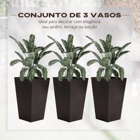 Outsunny Conjunto de 3 Vasos Quadrados para Plantas Flores 3 Vasos com