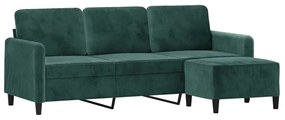Sofá de 3 lugares com apoio de pés 180 cm veludo verde-escuro