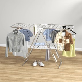 Secador de roupa com pés dobráveis, com 2 níveis ajustáveis, 148 x 60,5 x 98 cm