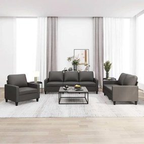 vidaXL 3 pcs conjunto de sofás c/ almofadões couro artificial cinzento