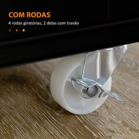 Ilha de Cozinha com Rodas Carrinho de Cozinha com Gaveta 3 Portas Prateleira Ajustável e Suporte para Panos Móvel Auxiliar de Cozinha 135x45x94,5cm Pr