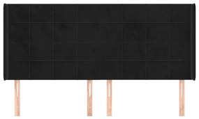 Cabeceira de cama c/ abas veludo 183x16x118/128 cm preto