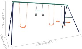 Conjunto de baloiços com argolas de ginástica e 4 assentos aço