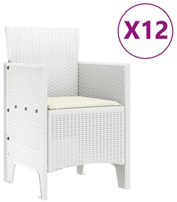 Conjunto de Jantar de Jardim com Almofadas em Branco Vime PE, Mesa de