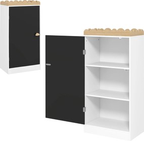 Móvel de arrumação infantil 48 L x 30 P x 100 A cm, arrumação para brinquedos com porta em quadro negro, 3 compartimentos e prateleira superior, branc