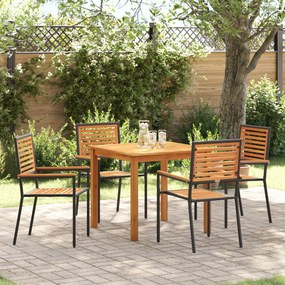 Conjunto de Jantar para Jardim vidaXL 5 Peças Preto Polyrattan Acácia