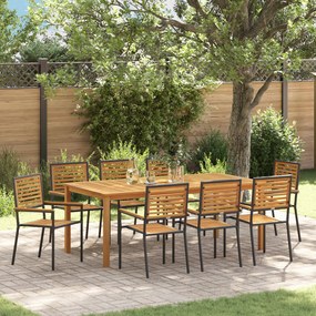 Conjunto de Jantar vidaXL de 9 Peças Preto Polyrattan Acácia