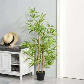 Outsunny Planta de Bambú Artificial no Vaso 120cm Planta Artificial Decorativa para Interior e Exterior Casa Sala de Estar Escritório Verde