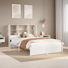 vidaXL Cama com estante sem colchão 120x200 cm pinho maciço branco