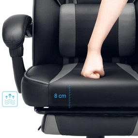 Cadeira Gaming com encosto reclinável e almofada para o apoio de cabeça Preto + cinzento