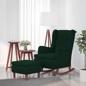 vidaXL Poltrona com pernas de baloiço e banco veludo verde-escuro