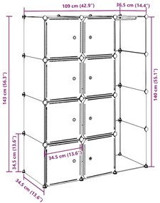 Armário plástico modular 9 gavetas 109x36,5x143 cm preto branco