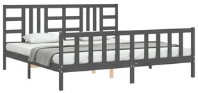 Estrutura de cama com cabeceira 200x200 cm madeira maciça cinza