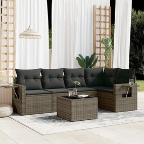 6 pcs conjunto sofás de jardim com almofadões vime cinzento