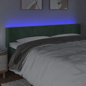 Cabeceira cama c/ luzes LED veludo 203x16x78/88 cm verde-escuro