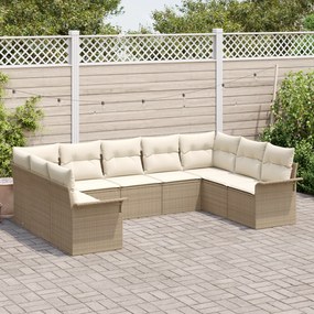 Conjunto de Sofá de Jardim 9 Peças com Almofadas Bege Vime Sintético