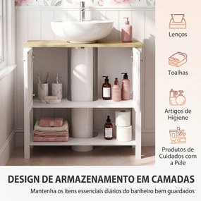 Móvel Inferior para Lavatório com Prateleira Aberta e 2 Portas, para Lavatório (NÃO INCLUIDO) com ou sem Coluna, 80 x 40 x 80 cm, Branco