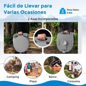 Sanita portátil compacta com tanque de resíduos removível de 20 L Assento à prova de fugas Bomba de descarga para acampar Cinza
