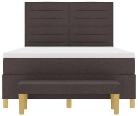 Cama Box Spring com Colchão e Banco Marrom Escuro 140x190 cm Tecido