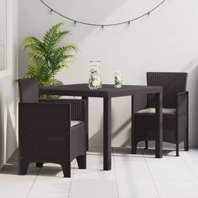 vidaXL Conjunto de Jantar de Jardim com 3 Peças e Almofadas Castanhas em Rattan Sintético