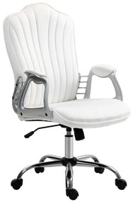 HOMCOM Cadeira de Escritório com Encosto Alto Cadeira para Secretária com Altura Ajustável Apoios de Braços Função Inclinável e Rodas em PU 61x62x106-116 cm Branco
