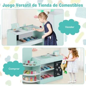 Supermercado infantil de Brincar de madeira 89 cm x 57 cm x 88 cm com caixa registradora Máquina POS Vending para crianças de 3 a 8 anos Verde