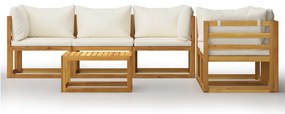 6 pcs conjunto lounge jardim c/ almofadões acácia maciça creme